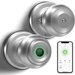 GeekTale Smart Door knob. Fingerprint Door Lock Smart Lock Biometric Door Lock Fingerprint Door knob with App Control. Great for Bedrooms.Cloakroom.Apartments Offices.Hotels. Satin Nickel