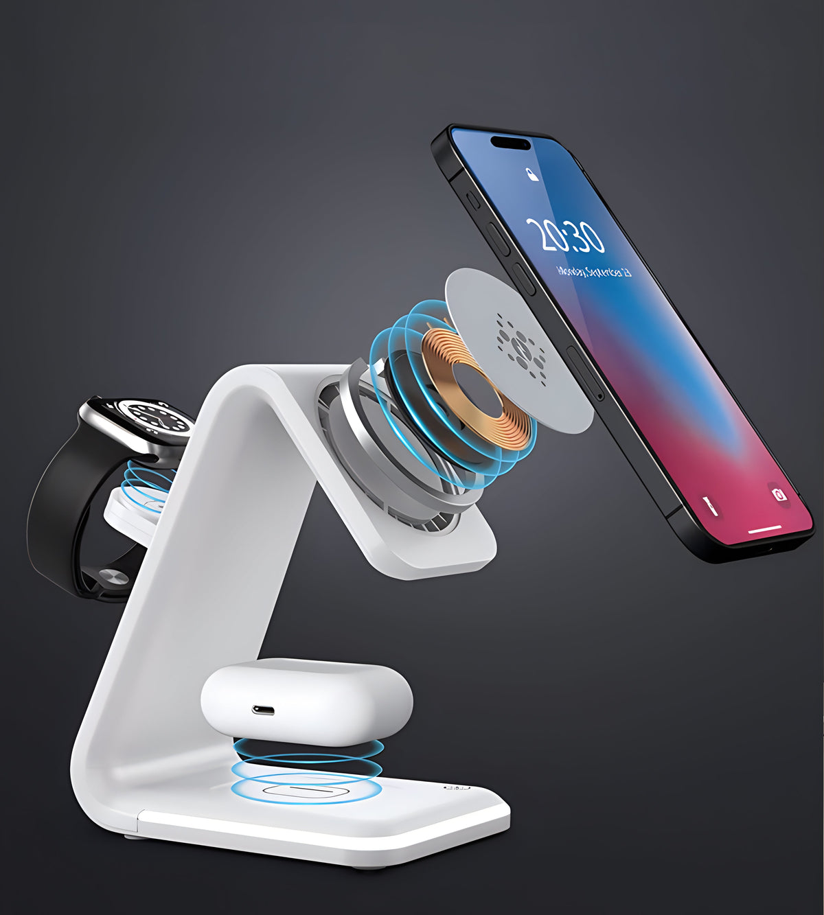 Sanhe -one magnetic suction wireless charger folding suitable for Apple 14 watch iPhone15 mobile phone iWatch head phones