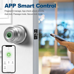 GeekTale Smart Door knob. Fingerprint Door Lock Smart Lock Biometric Door Lock Fingerprint Door knob with App Control. Great for Bedrooms.Cloakroom.Apartments Offices.Hotels. Satin Nickel