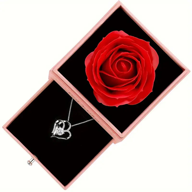 Red Rose Love Heart Necklace With Gift Card And Gift Box