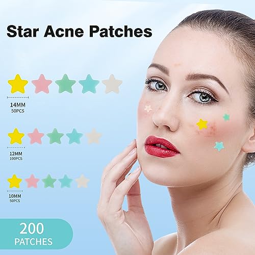 Pimple Patches for Face. Hydrocolloid Acne Patches. Cute Star Zit Covers. Colorful Spot Stickers with Tea Tree. Salicylic Acid & Cica Oil| 3 Sizes (10mm. 12mm & 14mm) |200 Count