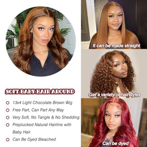 Light Chocolate Brown Lace Front Wig Human Hair. 4# Chestnut Brown Body Wave 13x4 Lace Front Wigs Human Hair Pre Plucked Wigs Human Hair for Women.Colored Human Hair Lace Front Wig 24inch