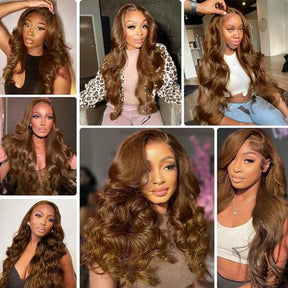 Light Chocolate Brown Lace Front Wig Human Hair. 4# Chestnut Brown Body Wave 13x4 Lace Front Wigs Human Hair Pre Plucked Wigs Human Hair for Women.Colored Human Hair Lace Front Wig 24inch