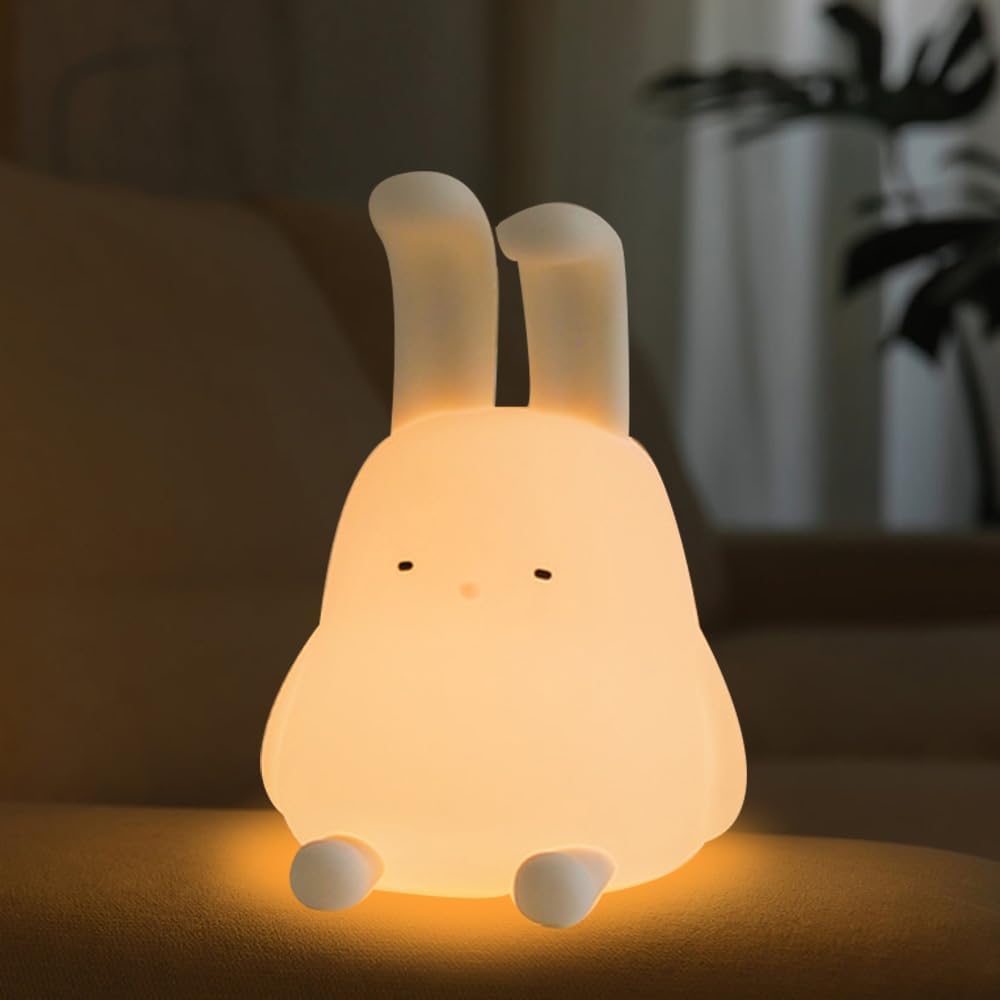 Cute Bunny Lamp. Kawaii LED Desk Decor Nightlight with Phone Stand Feature. Super Squishy Silicone Portable Light with Timer. Xmas Birthday Ideal Gifts for Baby Kid Adult