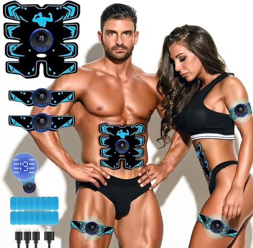 Jenylu EMS Muscle Stimulator. Abs Trainer Abdominal Muscle Toner Electronic Workout Home Fitness Device. Effective Abdominals Toning Belt Arm/Hip Trainer with USB Rechargeable