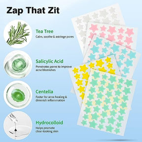 Pimple Patches for Face. Hydrocolloid Acne Patches. Cute Star Zit Covers. Colorful Spot Stickers with Tea Tree. Salicylic Acid & Cica Oil| 3 Sizes (10mm. 12mm & 14mm) |200 Count