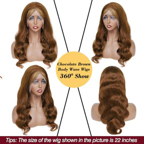 Light Chocolate Brown Lace Front Wig Human Hair. 4# Chestnut Brown Body Wave 13x4 Lace Front Wigs Human Hair Pre Plucked Wigs Human Hair for Women.Colored Human Hair Lace Front Wig 24inch