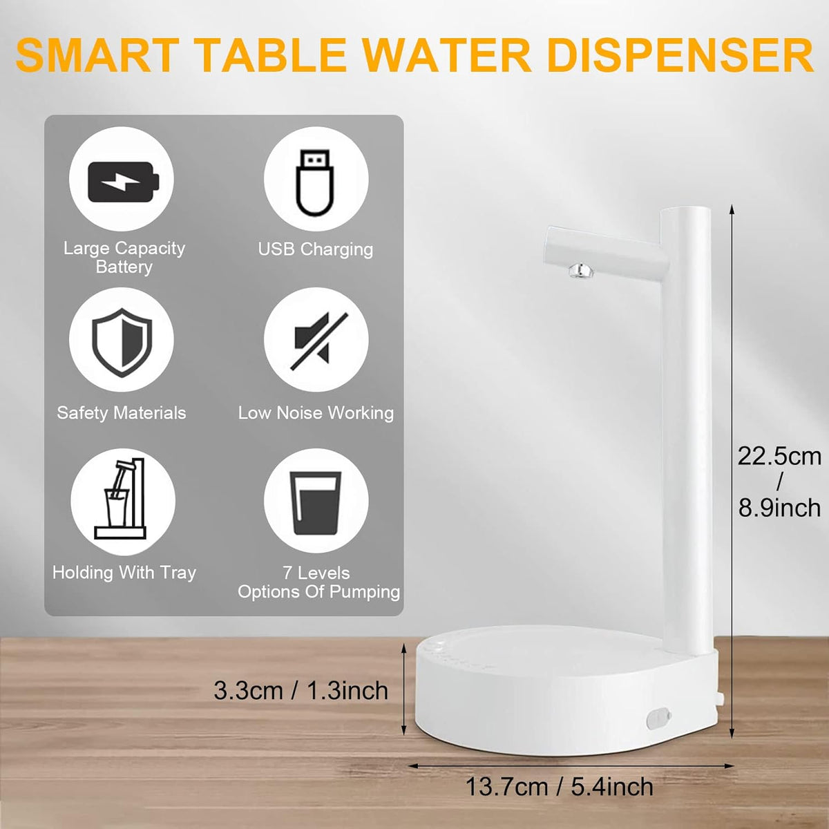 Intelligent Desktop Water Pump Barrel Mounted Water Dispenser Removable Automatic Water Dispenser Absorber .Suitable for Home. Office. Outdoor (White)