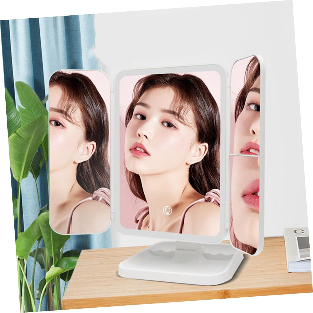 KOHARA 1pc Folding Vanity Mirror Cosmetic Table Mirror Tabletop Cosmetic Mirror Led Tabletop Mirror 3 Way Mirror Lighted Girl Dresser Elegant Makeup Mirror Makeup Tools White Glass Simple