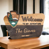 National Park Service Welcome Sign - NPS inspired family name sign, custom layered laser cut & engraved, wilderness enthusiast Sale