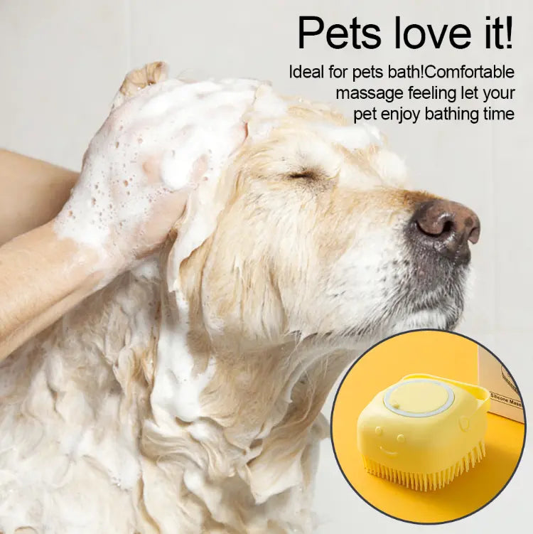 Gentle Silicone Pet Brush for Dogs and Cats - Massages, Cleans, and Dispenses Shower Gel