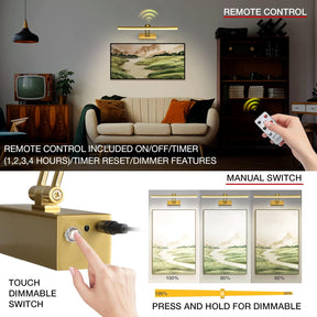 FUNCHDAY Wireless Picture Light.5000mAh Battery Operated Picture Light with Remote. Art Light with Timer.16 Full Metal Picture Frame Light for Paintings. Gallery.Wall (Brass)