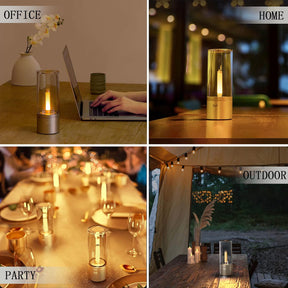 Cordless Candle Ambient Table Lamp.Rechargeable Portable Battery Powered LED Desk Lamp.Rotate Control Operated Dimmable Metal Table Light for Outdoor/Restaurant/Bedroom/Bars/Home Patio Light