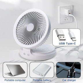EDON Table Fan. Rechargeable Battery Operated Desk Fan with Auto Oscillation 90 Foldable Ultra Quiet 4 Speeds Light. Portable Air Circulator Fan with Hook. Wall Fan for Bedroom Home Desktop