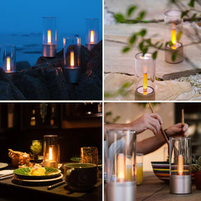 Cordless Candle Ambient Table Lamp.Rechargeable Portable Battery Powered LED Desk Lamp.Rotate Control Operated Dimmable Metal Table Light for Outdoor/Restaurant/Bedroom/Bars/Home Patio Light