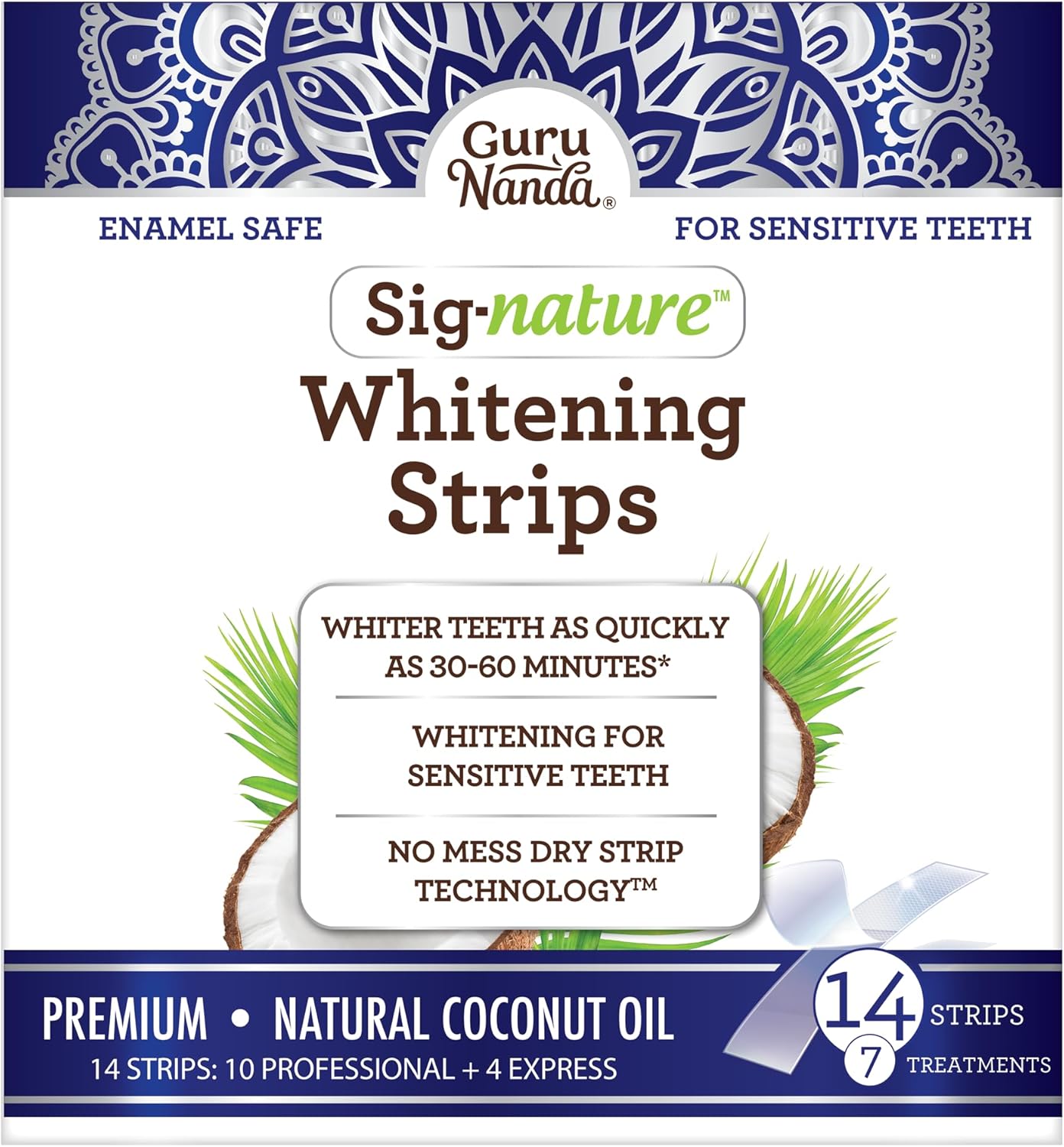 GuruNanda Teeth Whitening Strips. 7 Day Treatments. Enamel-Safe Teeth Whitening for Sensitive Teeth. Non-Slip. Dry Strip Technology