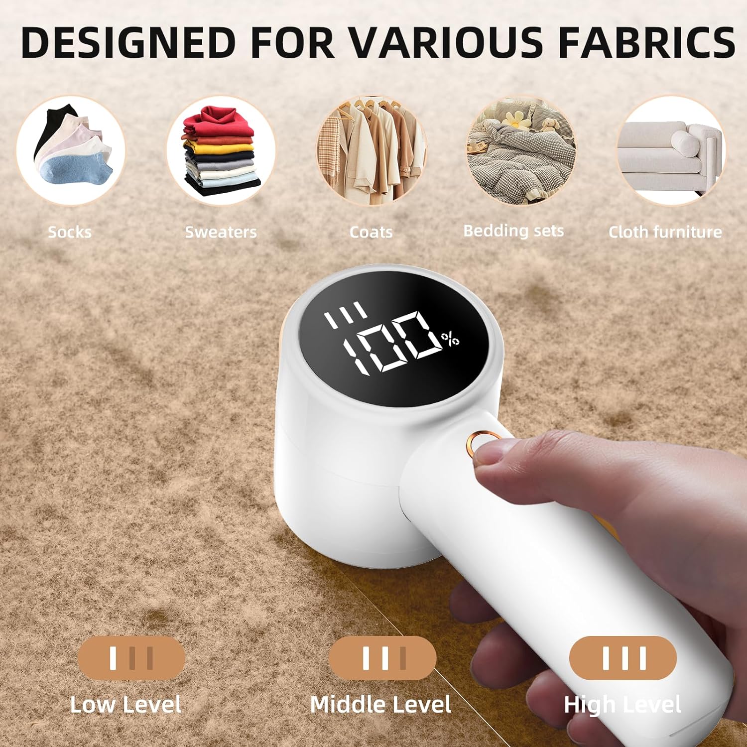 Fabric Shaver. Lint Remover Rechargeable. Electric Portable Sweater Defuzzer with 3 Speeds. 6 Leaf Blades. Digital LED Display to Remove Pilling for Clothes. Furniture. Sweater. Couch. Blanket