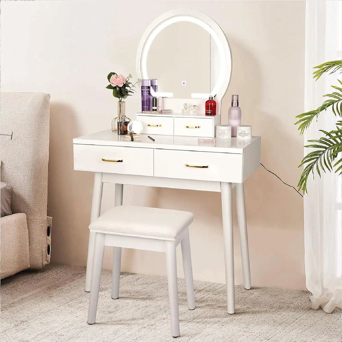 SMOOL Vanity Desk with Lighted Mirror - 3 Color Lighting Modes