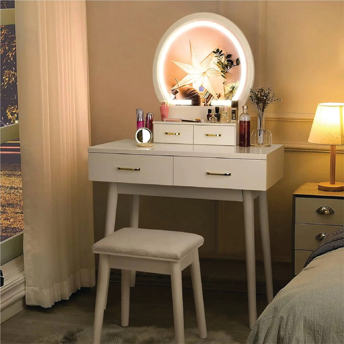 SMOOL Vanity Desk with Lighted Mirror - 3 Color Lighting Modes