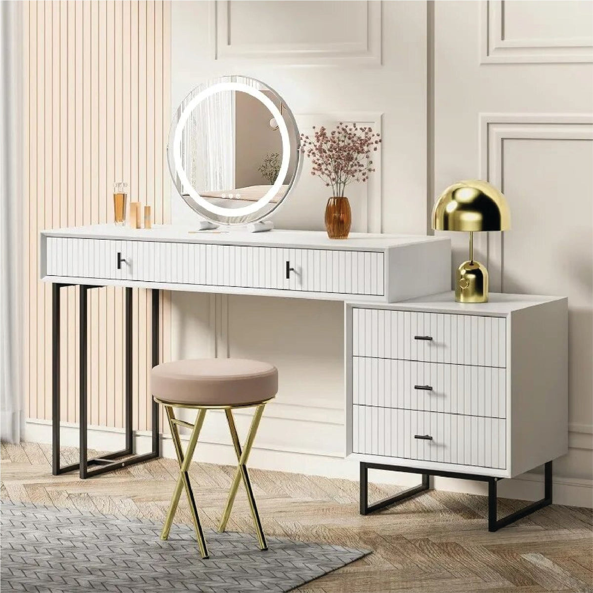 Makeup Vanity Set with Movable 3-Drawer Chest