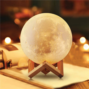 8cm Moon Lamp LED Night Light Battery Powered With Stand Starry Lamp