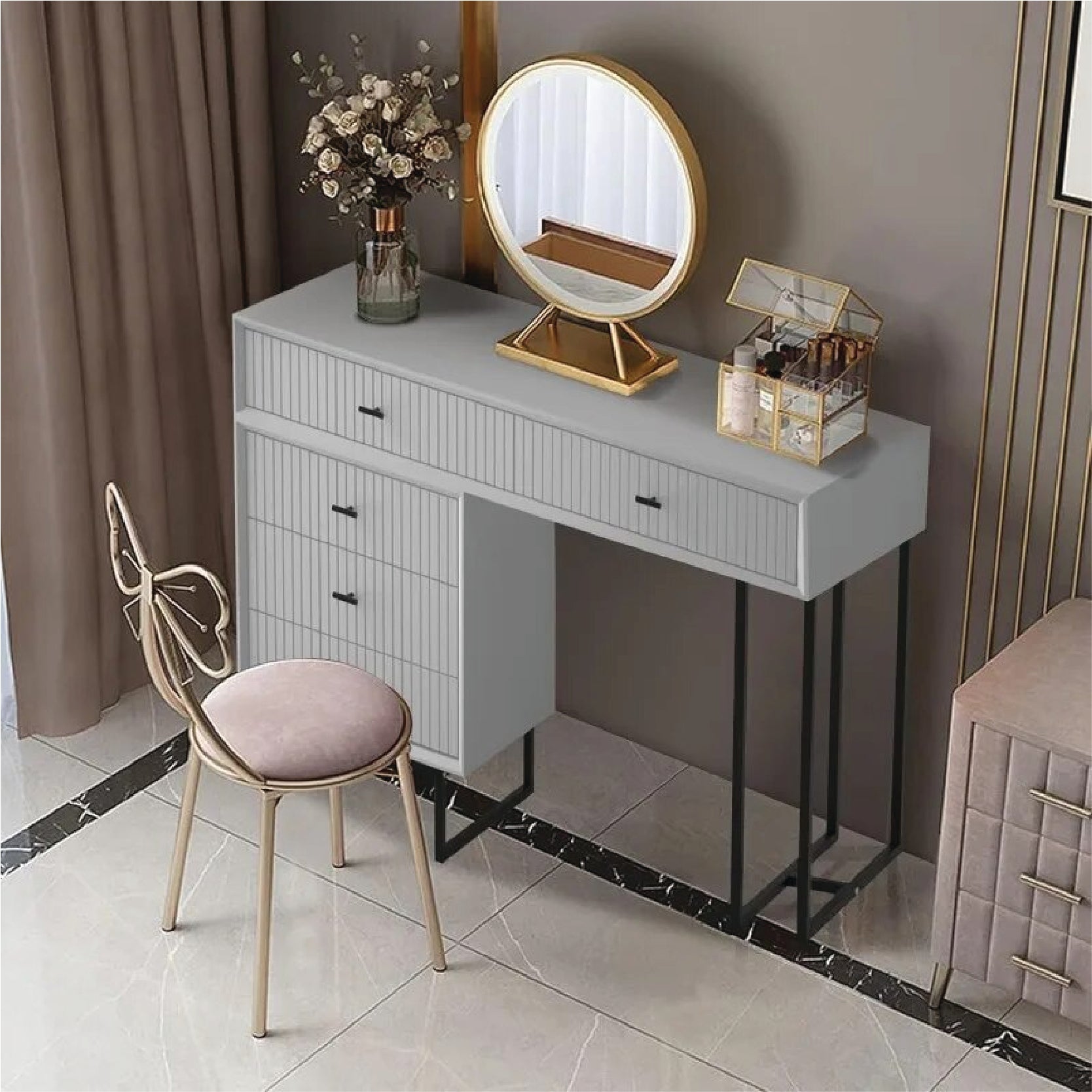 Makeup Vanity Set with Movable 3-Drawer Chest