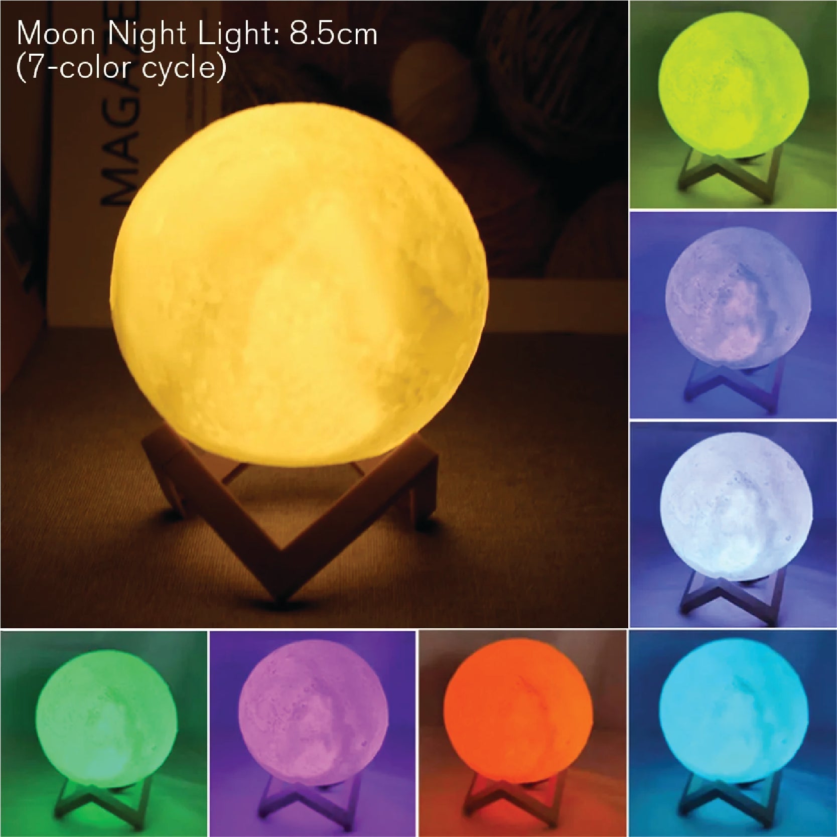 8cm Moon Lamp LED Night Light Battery Powered With Stand Starry Lamp