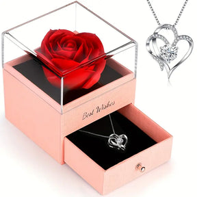 Red Rose Love Heart Necklace With Gift Card And Gift Box