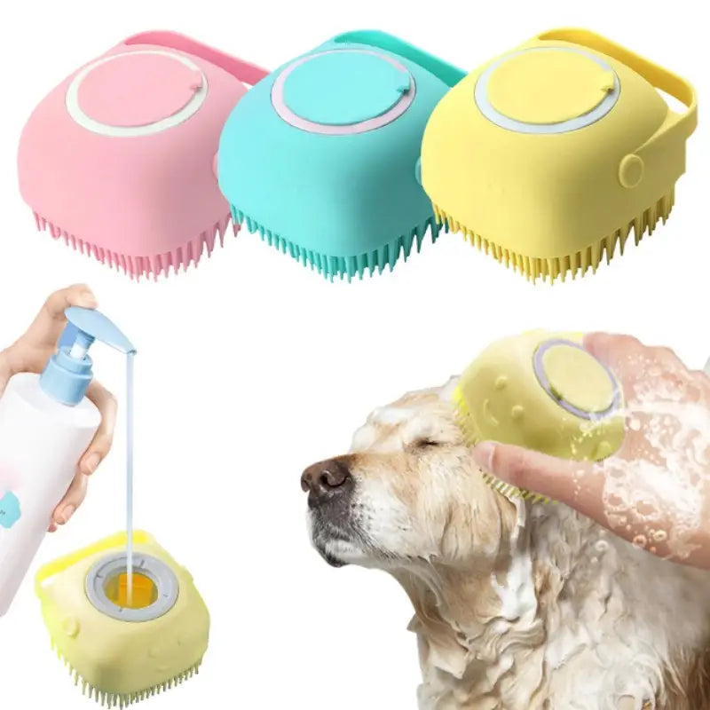 Gentle Silicone Pet Brush for Dogs and Cats - Massages, Cleans, and Dispenses Shower Gel