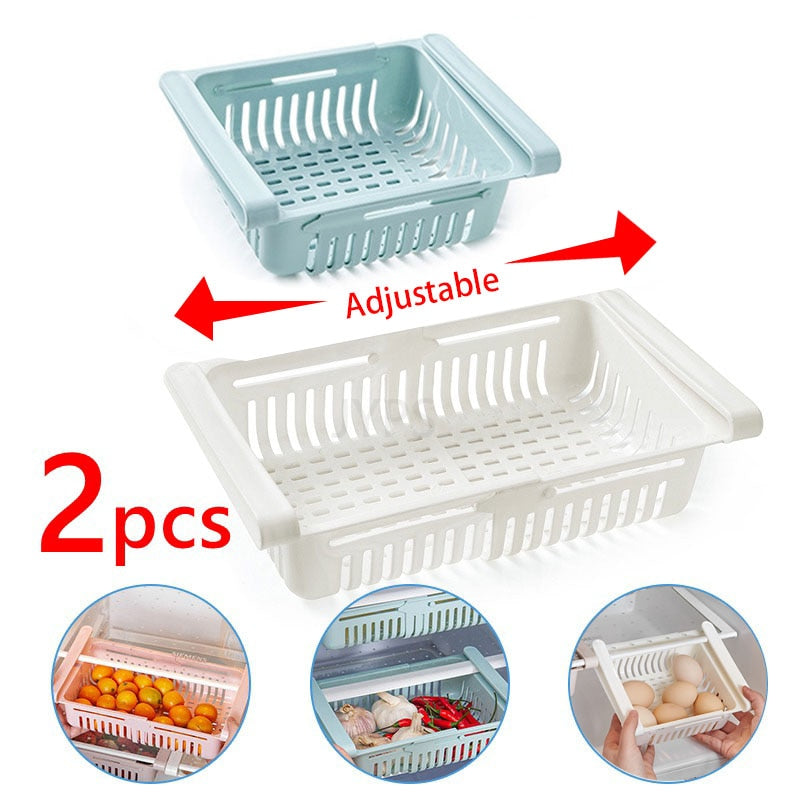 1-2Pcs Kitchen Organizer Fridge Storage Drawer Box Extendable Refrigerator Chest Shelf Home Storage Case Plastic Cabinet Shelves