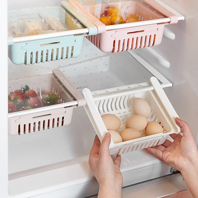 1-2Pcs Kitchen Organizer Fridge Storage Drawer Box Extendable Refrigerator Chest Shelf Home Storage Case Plastic Cabinet Shelves