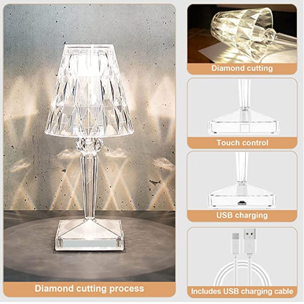 Diamond Table Lamp USB Touch Sensor Acrylic Decoration Desk Lamps For Bedroom Bar Crystal Lighting Gift LED Night Light