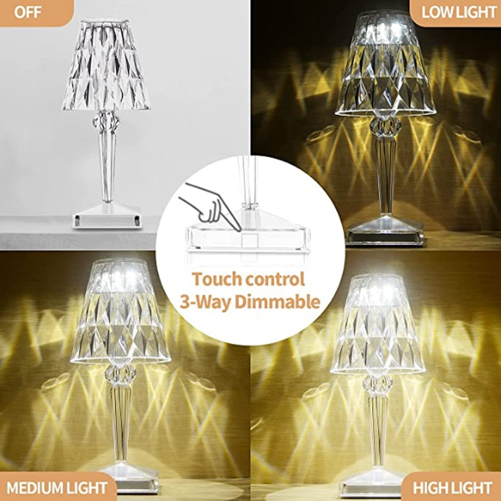 Diamond Table Lamp USB Touch Sensor Acrylic Decoration Desk Lamps For Bedroom Bar Crystal Lighting Gift LED Night Light