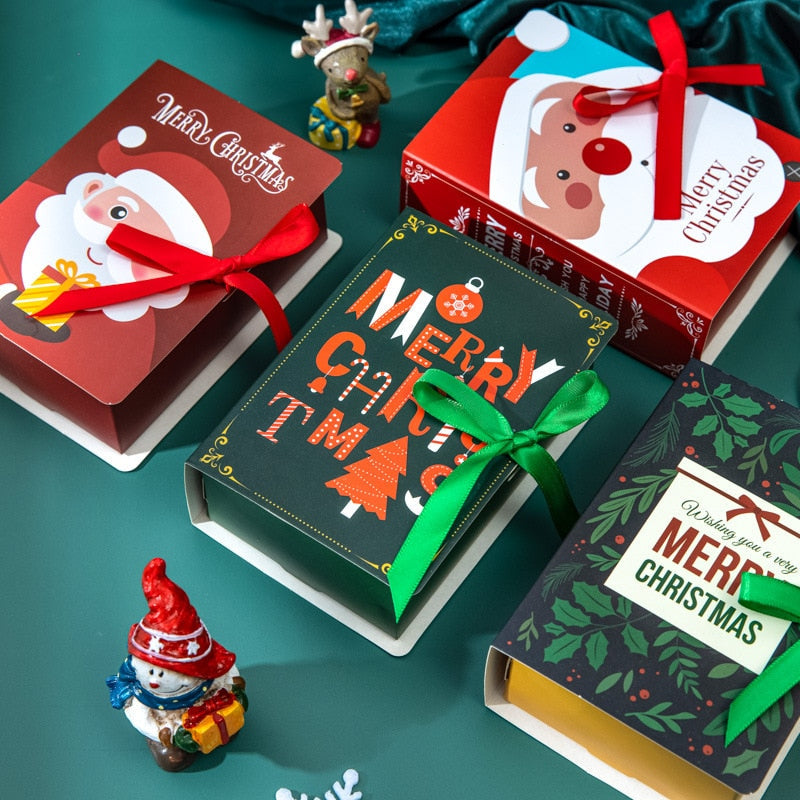 1/4/5Pcs Book Shape Merry Christmas Candy Boxes Bags Christmas Santa Claus Gift Box Navidad Natal Noel Party Decoration Supplies