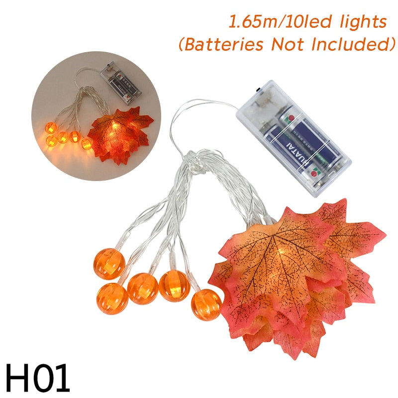 10/20Leds Pumpkin Maple Leaves Light String Fall Garland Battery Powered Indoor Outdoor Garden Halloween Thanksgiving Home Decor