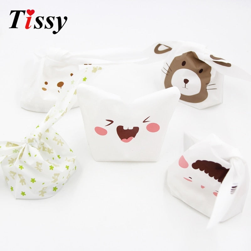 10/50pcs/lot Cute Rabbit Ear Bags Cookie Plastic Bags&amp;Candy Gift Bags For Biscuits Snack Baking Package And Event Party Supplies