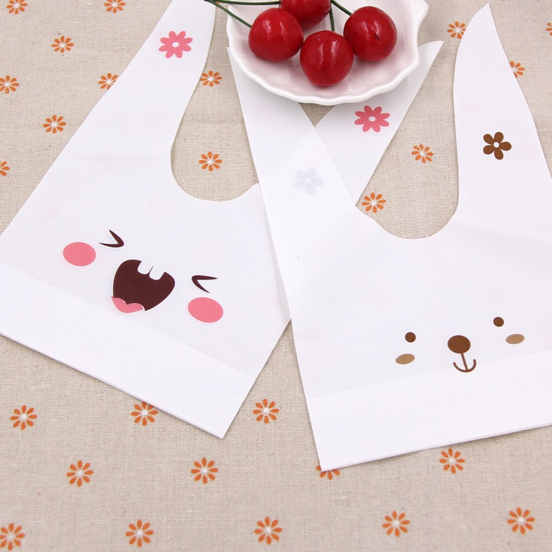 10/50pcs/lot Cute Rabbit Ear Bags Cookie Plastic Bags&amp;Candy Gift Bags For Biscuits Snack Baking Package And Event Party Supplies