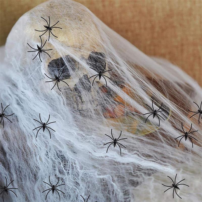 Halloween Decorations Artificial Spider Web Super Stretch Cobwebs with Fake Spiders Scary Party Scene Decor Horror House Props