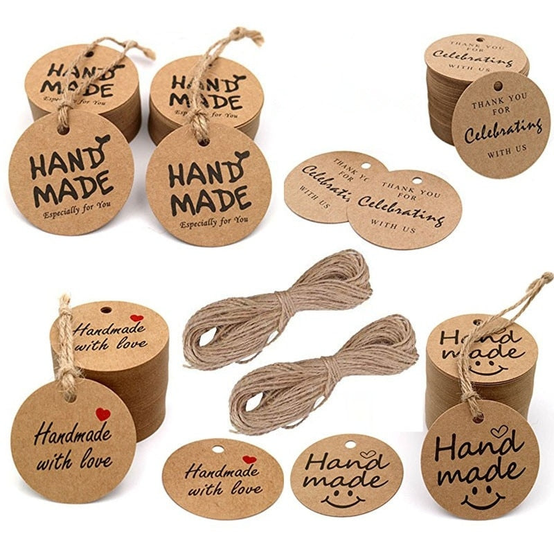 100Pcs Kraft Paper Gift Tags thank you for Celebrating with Us labels handmade for wedding party decoration Packaging Hang paper