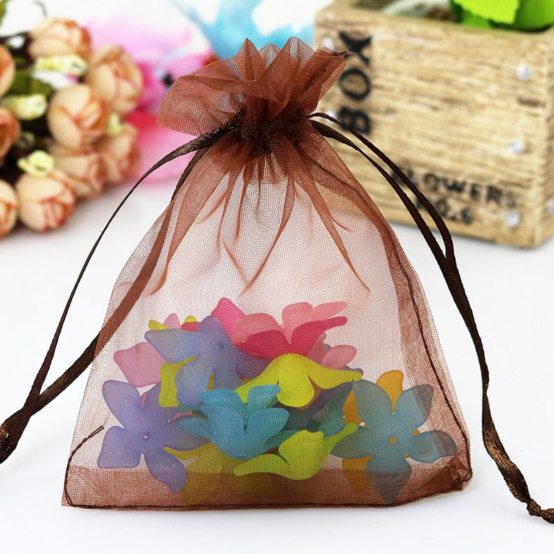 100pcs Drawstring  Jewelry Bag Pouch Organza Jewelry Packaging Bags Wedding Party Decoration Drawable Storage Bags Gift Pouches