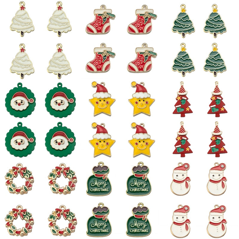 10PCS Christmas Alloy Pendant Silver Gold Necklace Christmas Tree Christmas Hat Dog For Jewelry Making Diy Bracelet Accessories