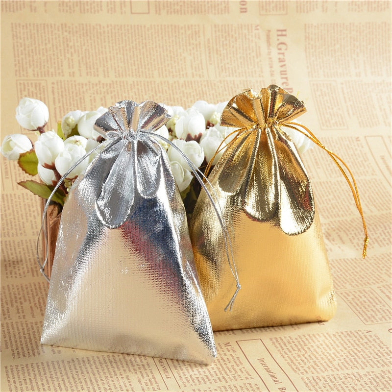 10Pcs/lot Gold/sliver Gift Bags Jewelry Bag Wedding Party Decor Drawable Bags Gift Pouches Jewelry Packaging with Candy Bags