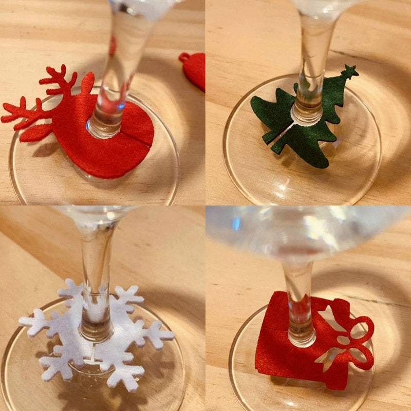10pcs Felt Wine Cup Glass Ring Card Christmas Home Decoration Table  Xmas New Year Eve Party Decoration Supplies Navidad Noel
