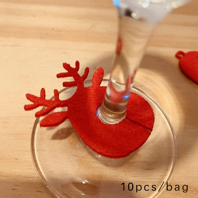 10pcs Felt Wine Cup Glass Ring Card Christmas Home Decoration Table  Xmas New Year Eve Party Decoration Supplies Navidad Noel