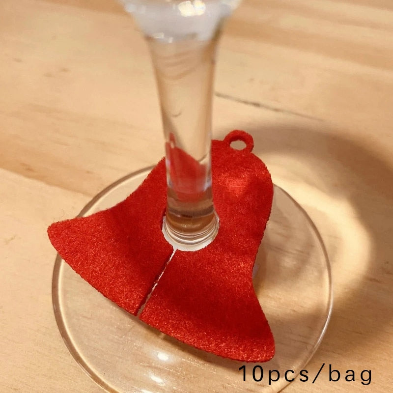 10pcs Felt Wine Cup Glass Ring Card Christmas Home Decoration Table  Xmas New Year Eve Party Decoration Supplies Navidad Noel