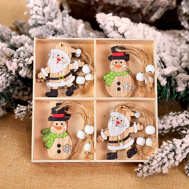 12/9Pcs Christmas Wooden Pendant Snowflake Xmas Tree Hanging Ornaments Christmas Decorations for Home Navidad Gift New Year 2023