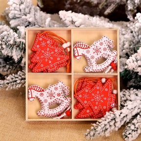 12/9Pcs Christmas Wooden Pendant Snowflake Xmas Tree Hanging Ornaments Christmas Decorations for Home Navidad Gift New Year 2023