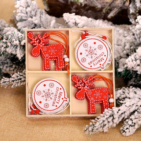 12/9Pcs Christmas Wooden Pendant Snowflake Xmas Tree Hanging Ornaments Christmas Decorations for Home Navidad Gift New Year 2023