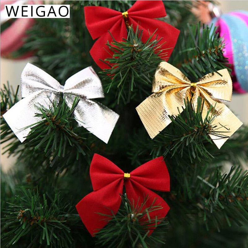 12pcs Christmas Bows Christmas Hanging Decorations Gold Red Bowknot Christmas Tree Ornaments New Year 2020 Navidad Kerst Decor