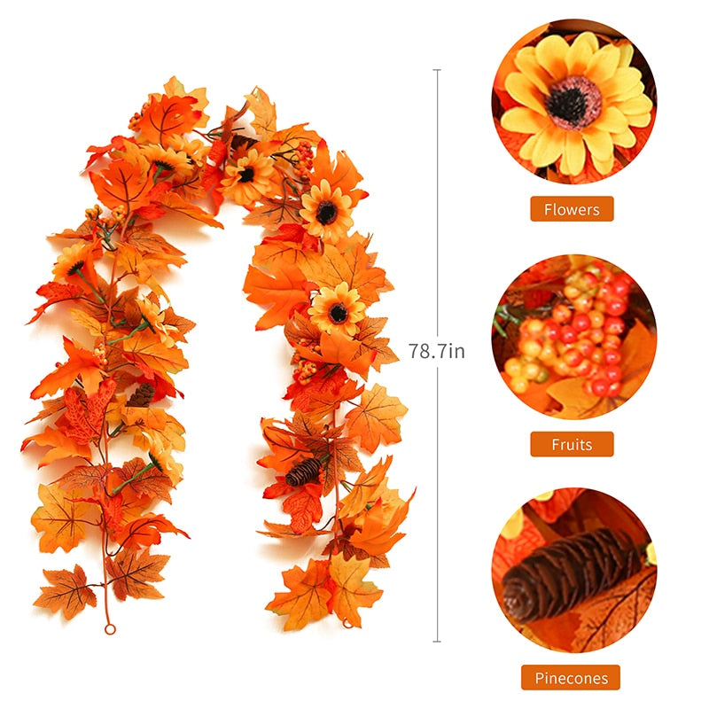 175cm Autumn Decoration Artificial Maple Leaves Garland Vine Thanksgiving Halloween Garden For Wedding Party Home Fall Decor